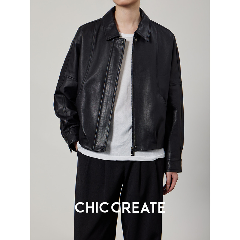 Cool and Stylish! Imported Sheepskin Short Biker Leather Jacket with Lapel Collar for Women, New Spring Model