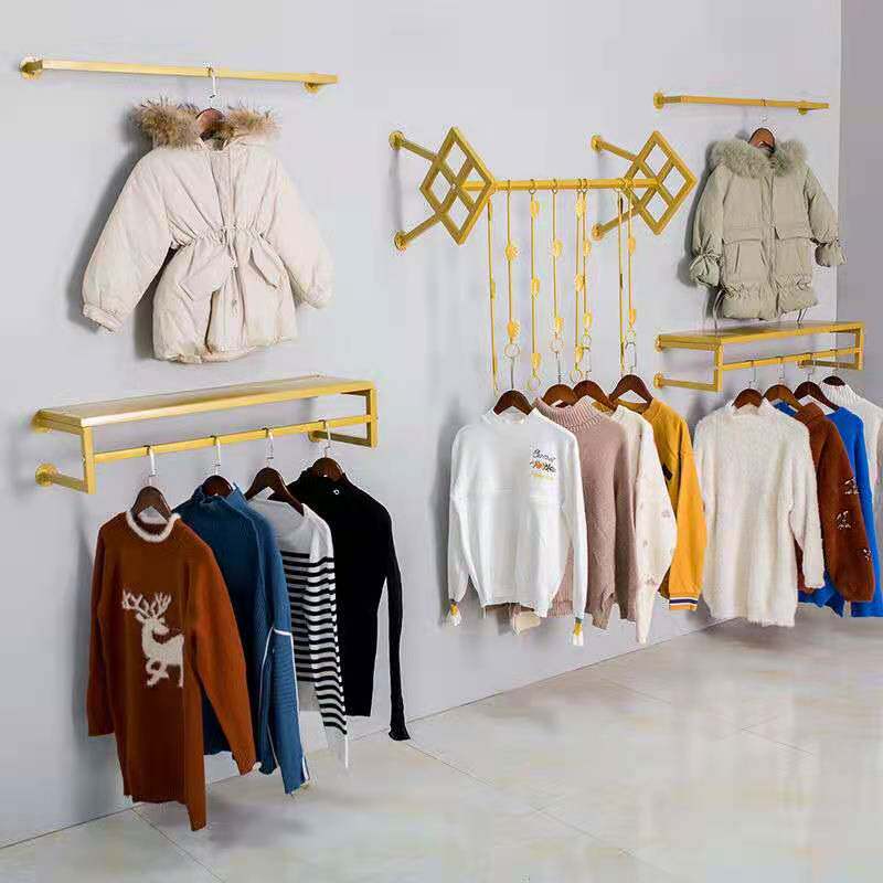 Iron Art Clothing Shop Hanger Show Rack Upper Wall Side Hanging Women's Clothing Shelves Wall-mounted Clothes Rack Wall Clothing