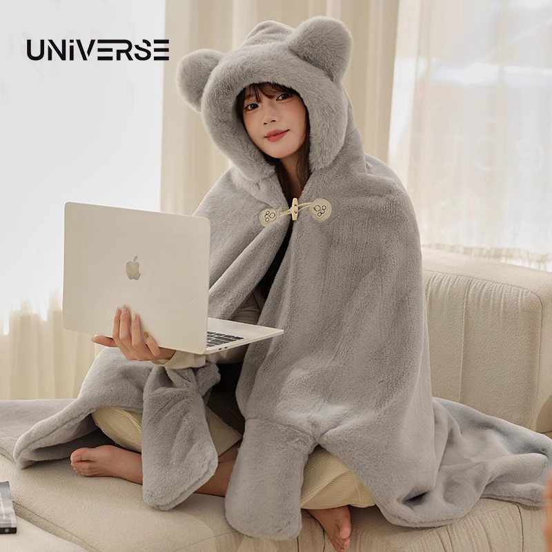 Немецкое детское одеяло-шаль с ворсом, пригодное для носки студенческое одеяло-плащ, милое двухслойное толстое одеяло-плащ с капюшоном