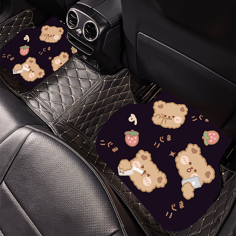 Car general foot pad cartoon cute lady can be cut waterproof resistant dirty easy to clean bear car mat non-slip