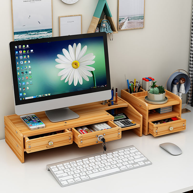 Desk practical good things office work desk storage shelf monitor computer heightened rack with drawer work position rack
