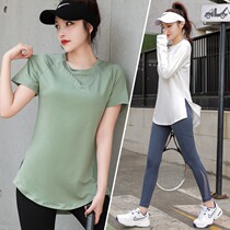 Yoga Clothes Woman Summer Long cover Hip Short Sleeves Speed Dry Blouse Fitness T-shirt Running Fashion Big Code Sports Suit