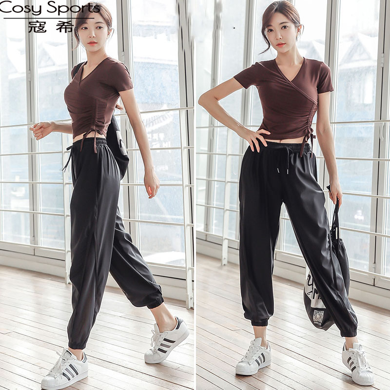 Yoga suit female spring - summer 2023 new Model professional large - code short - sleeved fitness running coat set