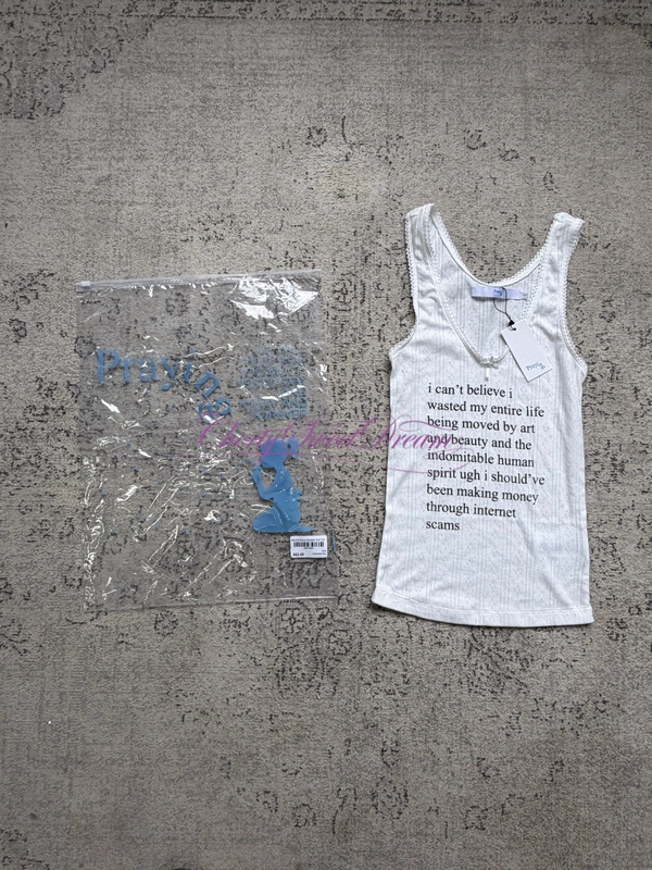 Summer Gift Praying Style Pointelle Online Scam Slogan Hollow Lace Vest