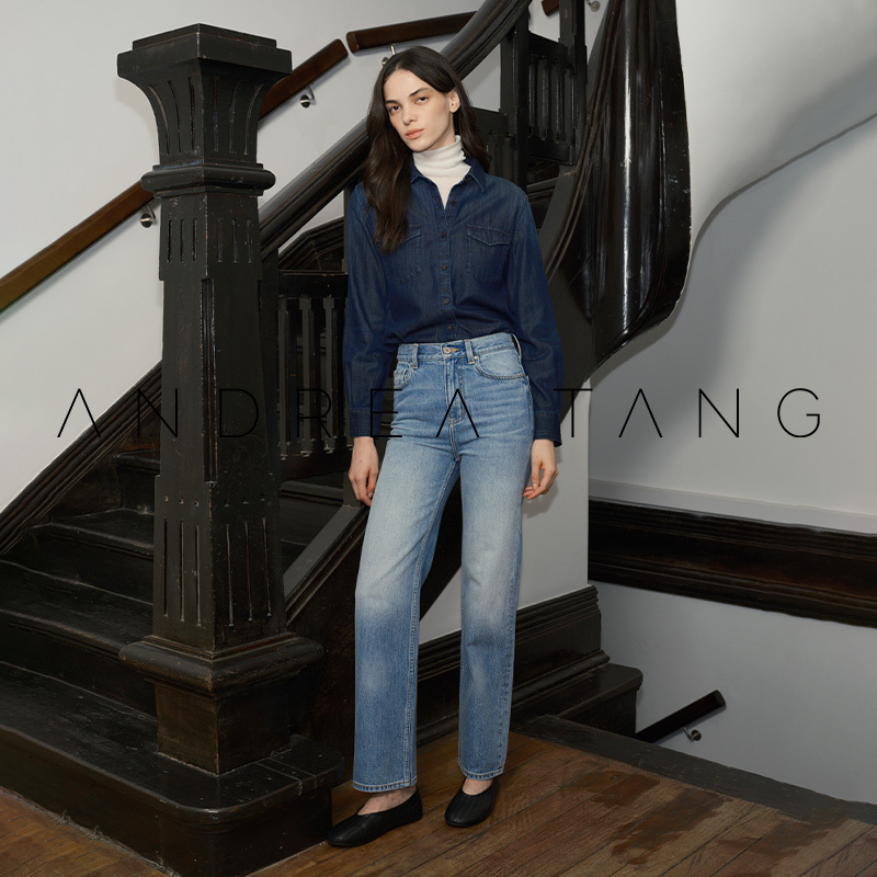 Andrea Tang|Jeans Josette|Classic Mid-High Waist Small Straight-Leg Blue Baguette Jeans Andrea Tang|Jeans Josette|Classic Mid-High Waist Small Straight-Leg Blue Baguette Jeans