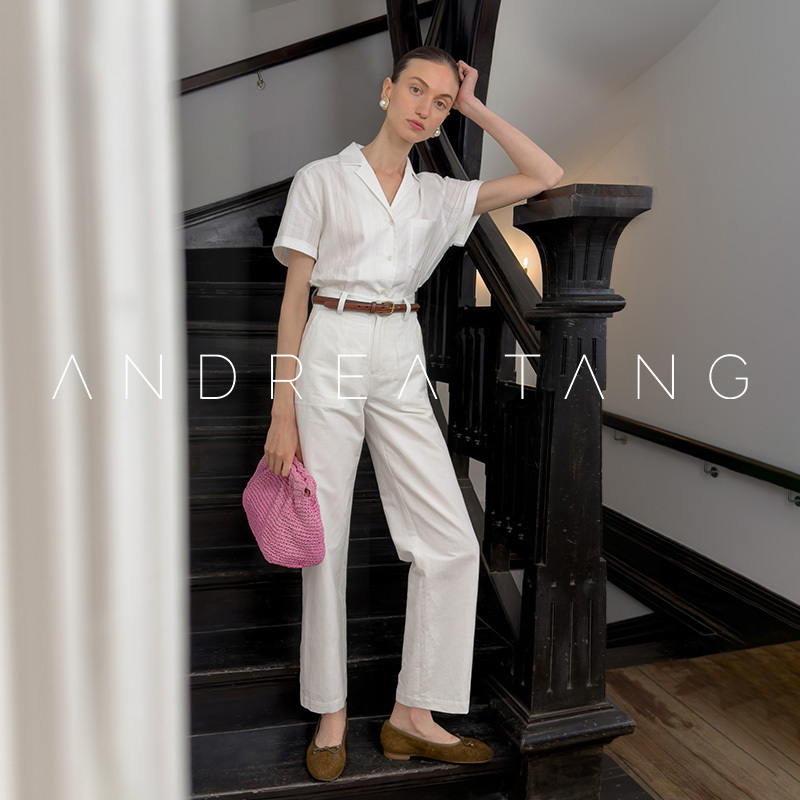 Andrea Tang｜Casual Pants Reid｜Linen Cotton Simple Work Pants Slightly Curved Knife-Cut Pants White Cropped Pants