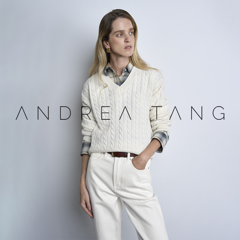 Andrea Tang｜Sweater Olivia｜Inner Mongolia Cashmere Merino Wool V-Neck Cable Knit Sweater