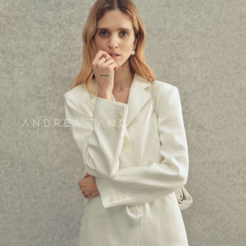 Andrea Tang|Suit Hadley|Relaxed Old Money Style Pure Linen White Casual Blazer for Women Andrea Tang|Suit Hadley|Relaxed Old Money Style Pure Linen White Casual Blazer for Women