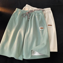 Fresh mint green ice silk shorts men's summer thin breathable five-point pants loose trendy ins sports casual pants