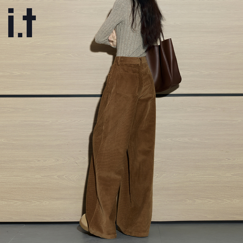 It Izzue Coffee-Colored Corduroy American-Style High-Waisted Loose Wide-Leg Pants Versatile 2025 Autumn and Winter Straight-Leg Casual Pants for Women It Izzue Coffee-Colored Corduroy American-Style High-Waisted Loose Wide-Leg Pants Versatile 2025 Autumn and Winter Straight-Leg Casual Pants for Women