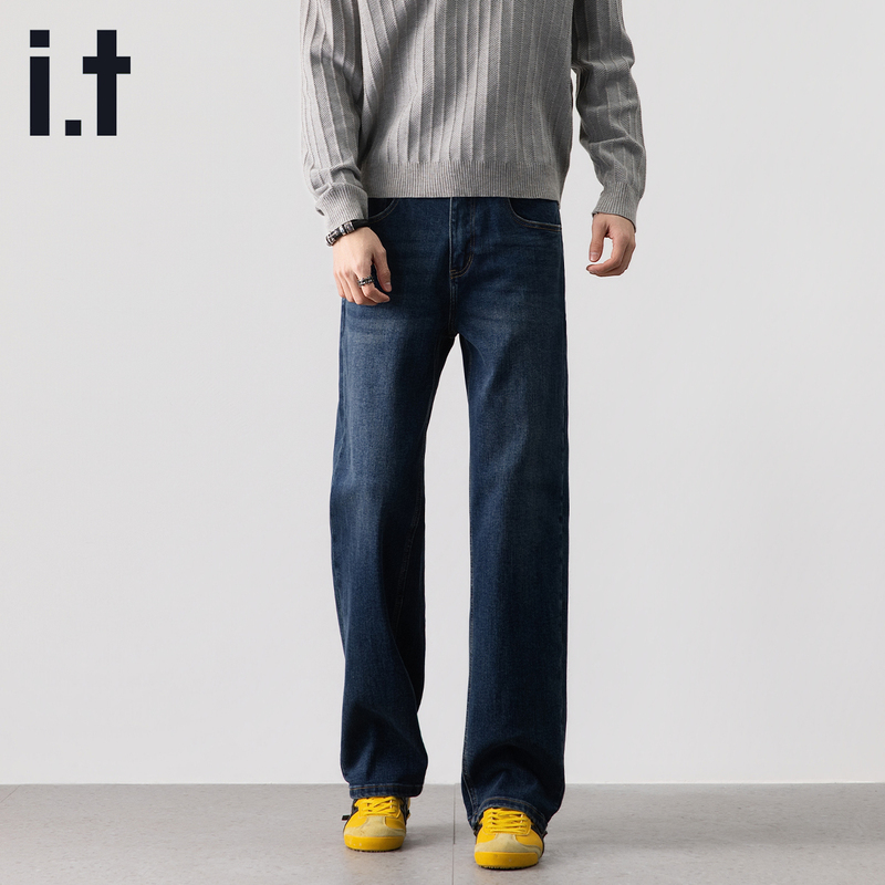 It Izzue Elastic Straight Loose Fit Spring and Summer Wide-Leg Colorful and Blue Jeans for Men Basic Simple Versatile New