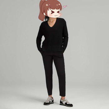 4142 lulu autumn and winter v-neck elegant sweater, thick knitted hem slit, suitable for sports, leisure and commuting