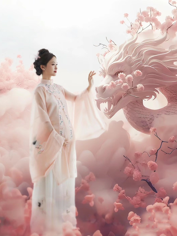 New Maternity Photography Outfits, Studio Maternity Vintage Clothing, Chinese-Style Gentle Maternity Photoshoots at Home, Fairy-Like Hanfu