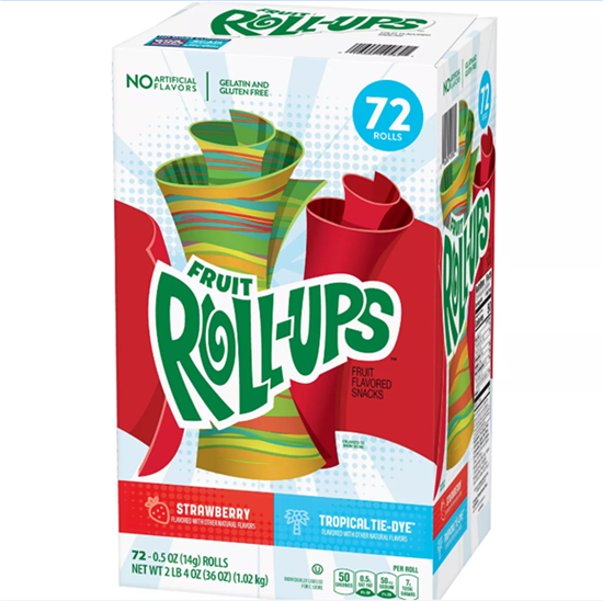Fruit Roll-Ups Tropical Tie-Dye Tropical Strawberry Mixed Gum 72 bars