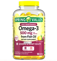 US Spring Valley OMEGA-3 500mg Fish Oil Capsules 180 Lemon