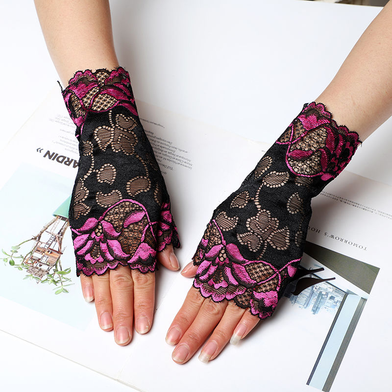 Color Lace No.2Lace glove Covering scar female Thin Exposed finger glove Spring and summer Sunscreen Jittebug  glove