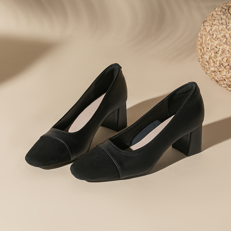 High-Heeled Shoes for Women, Thick-Heeled Professional Formal Etiquette Leather Shoes, Black Non-Tiring Soft Leather Work Shoes, Mid-Heel Flats High-Heeled Shoes for Women, Thick-Heeled Professional Formal Etiquette Leather Shoes, Black Non-Tiring Soft Leather Work Shoes, Mid-Heel Flats