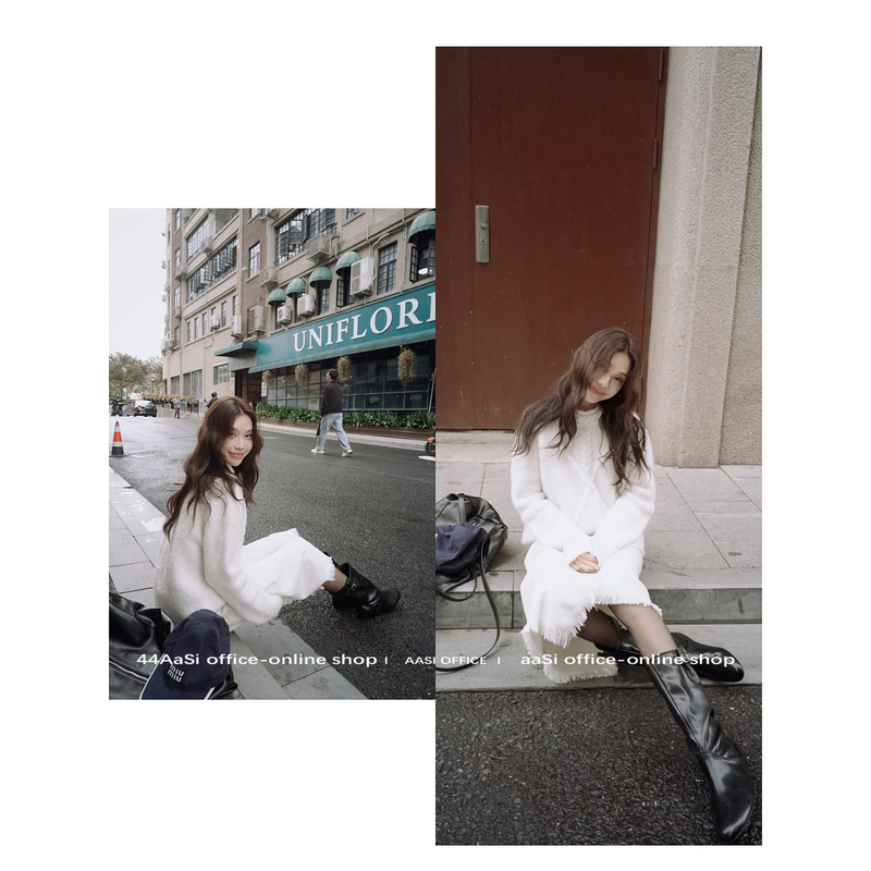 【Clearance 40% off 】44Aasi Berlin White Snow Baby Velvet Diamond Twist Sweater Half-Neck Gentle Knitted Top