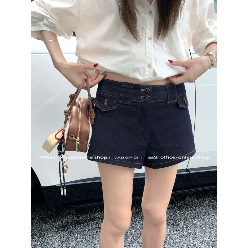 44Aasi Versatile Leg-Shaping Summer Denim Shorts, Loose Retro A-Line Mid-Waist Hot Pants