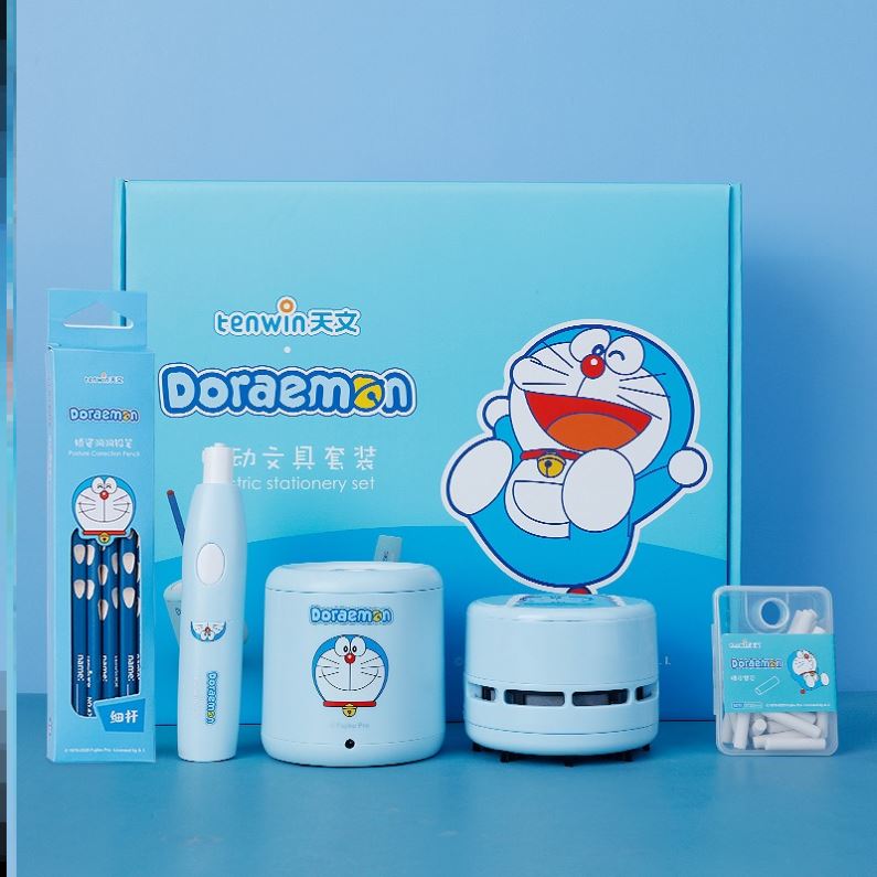 Doraemon electric stationery set astronomical 8095 automatic pencil sharpener multi-function eraser desktop vacuum cleaner primary school student gift box first grade school supplies school gift bag pink