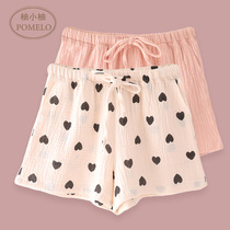 ins summer thin cotton cloth pure cotton cotton cloth home pants shorts love pure color loose high waist full cotton sleeping pants woman