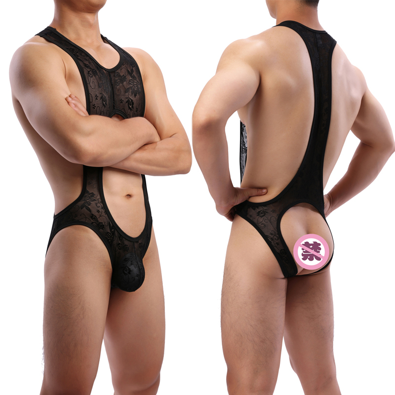 Men's Triangle Lace Breathable One-Piece Underwear Trendy Men's Double-Breasted Youth One-Piece Vest Adult Backless One-Piece Pants