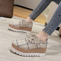 Hemp Plaid Flat Platform Shoes Women 2021 Spring Fashion Wed