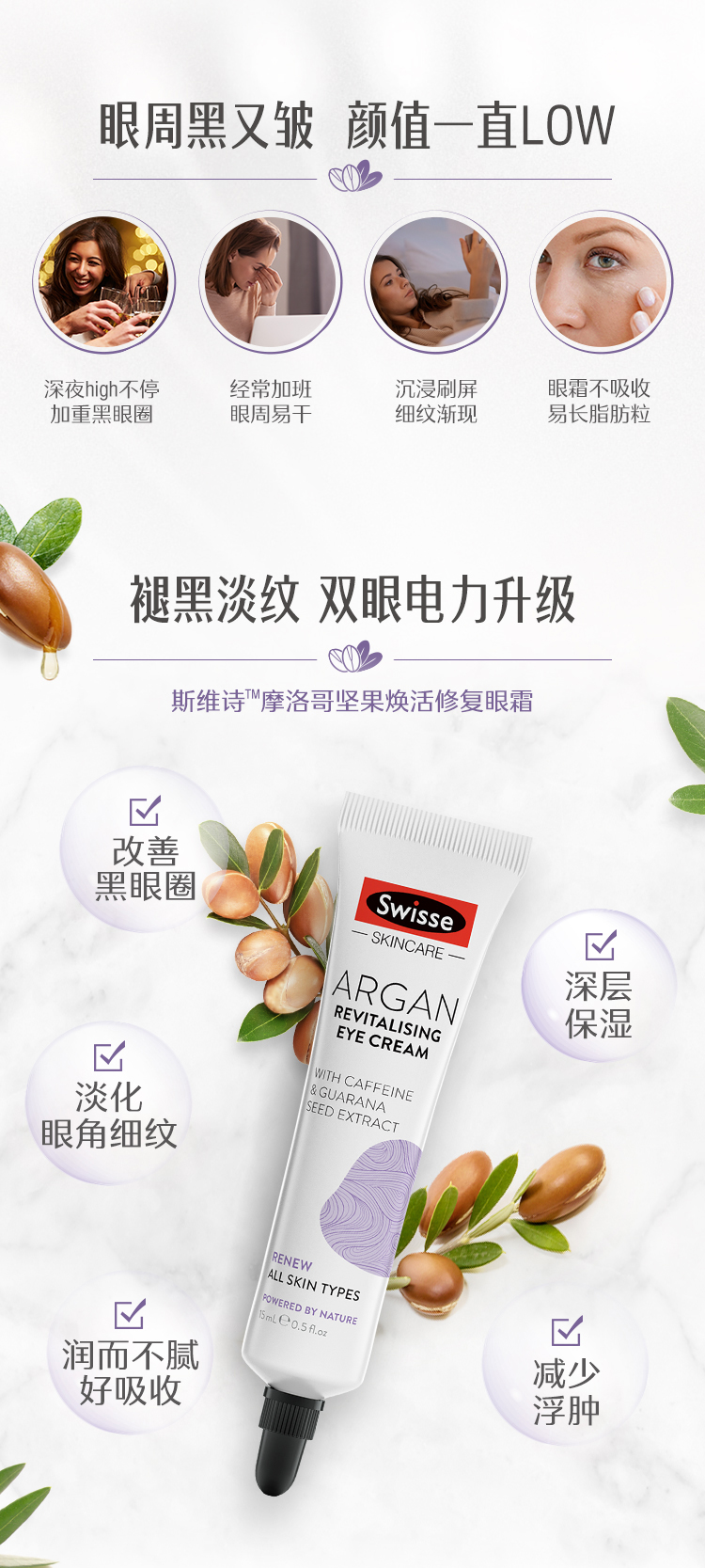 紧致抗皱，淡化黑眼圈，澳洲进口：15ml Swisse 摩洛哥坚果眼霜 39元包邮 买手党-买手聚集的地方