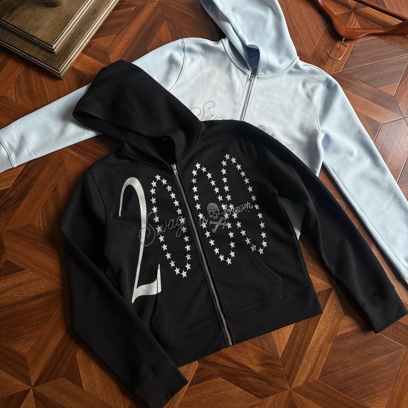 Dawnverse'Starwreck Evernight' Rhinestone Skull 2000S Hooded Sweatshirt Jacket Retro Light Slim Style