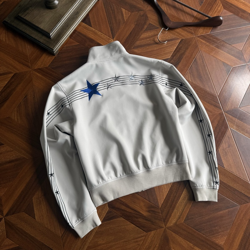 Dawnverse "Star Staff Notation" Star Embroidery Silver-Gray Satin Stand Collar Jacket Slim Street Style Dawnverse "Star Staff Notation" Star Embroidery Silver-Gray Satin Stand Collar Jacket Slim Street Style