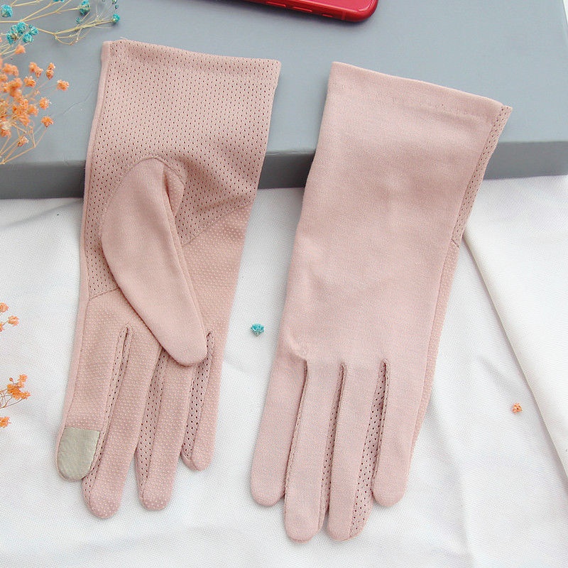 Gloves Women's thin sunscreen Driving non-slip for tea pure cotton breathable Short summer drain Two fingers Spring and fall