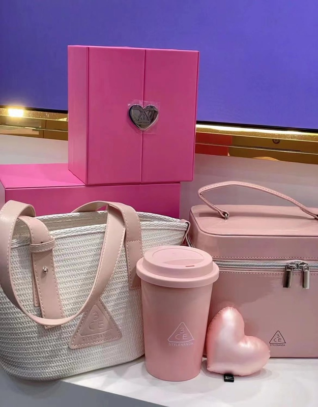 3Ce Soft Mist Lipstick Pink Woven Basket Bowling Bag Cosmetic Bag Coin Purse Tote Bag Jewelry Box