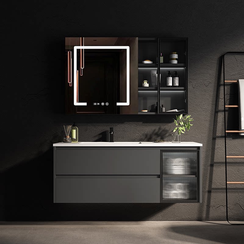 Nordic Modern Minimalist Integrated Smart Mirror Cabinet Solid Wood Ceramic Washbasin Small Household Type Wash Bench Bath Cabinet Composition