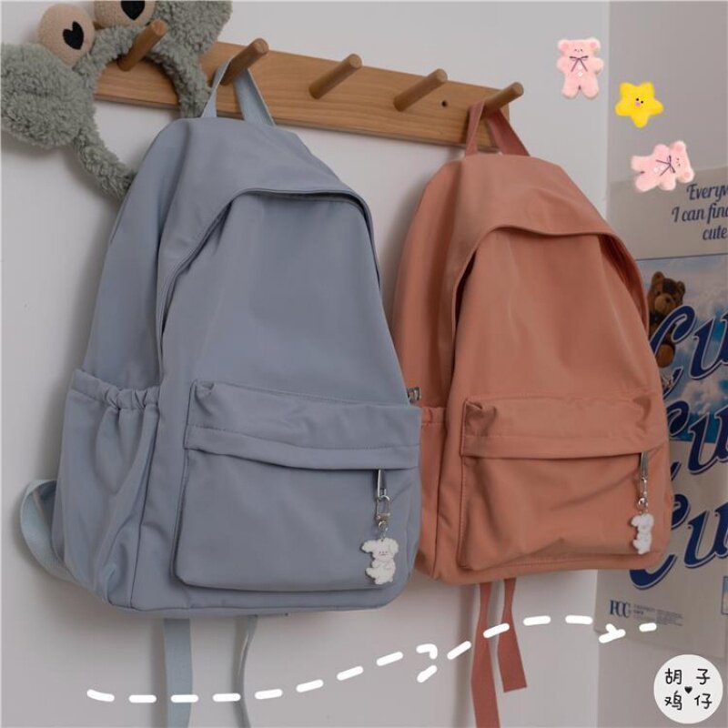 Canvas Double Shoulder Bag 2021 New Japanese Department Ins Wind Pure Color Schoolbag Female Han version of the former University Students' Shoulder Bag High