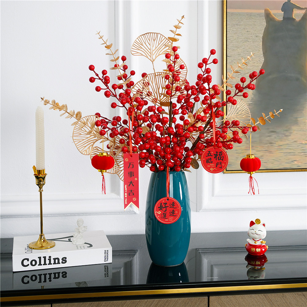 New Year's New Year's Fruit Red Fruit Winter Fruit Flowers Located in Living Room New Year Decorative Flower Art