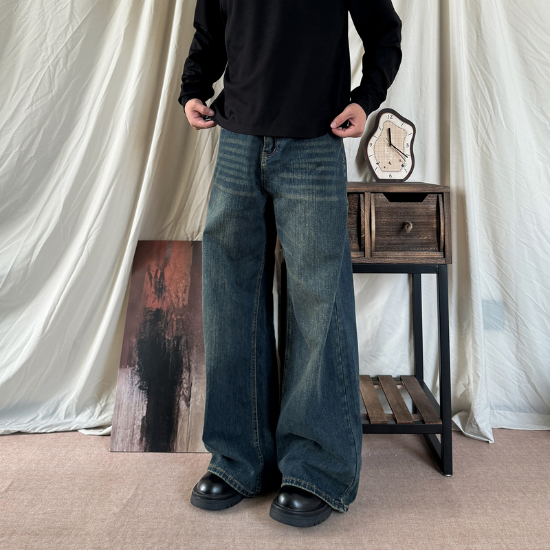 Zjrs Direct Purchase American-Style Paris Bamboo Joint Vintage Blue A-Line Jeans Unisex Loose Straight Versatile Long Pants Zjrs Direct Purchase American-Style Paris Bamboo Joint Vintage Blue A-Line Jeans Unisex Loose Straight Versatile Long Pants
