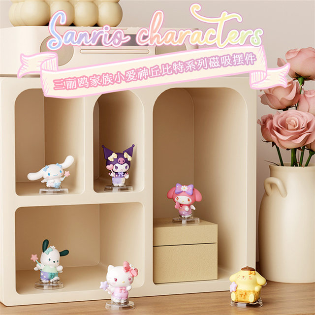 Authentic Sanrio Family Little Cupid Blind Box Kuromi Kt Cat Magnetic Refrigerator Magnet Girl Gift Ornament