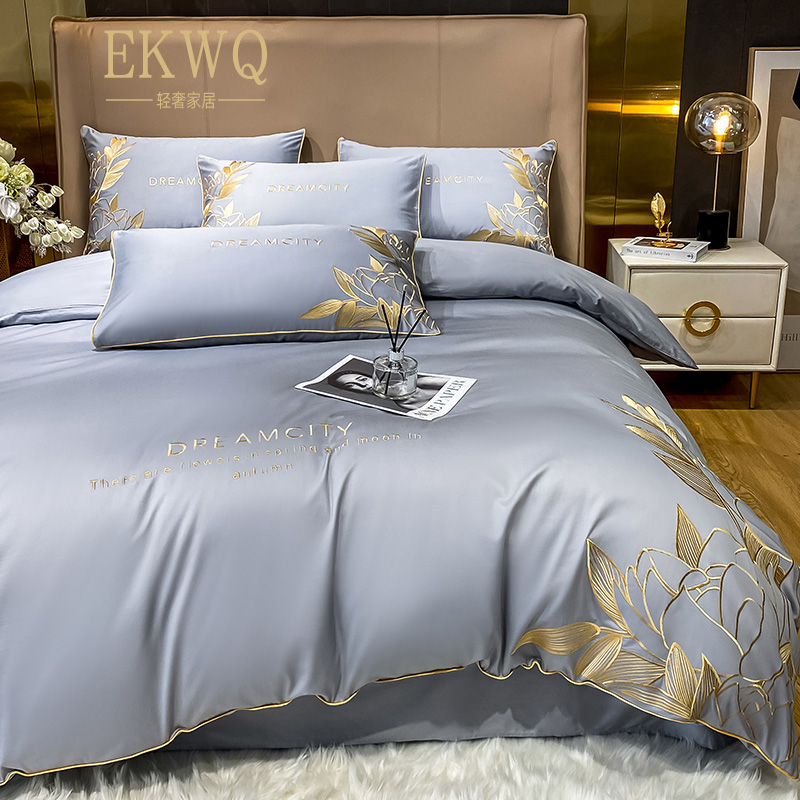 Light and luxurious 180 long suede cotton four pieces full cotton pure cotton 100 Bedsheets European-style high-end home textile Tribute Satin Bedding