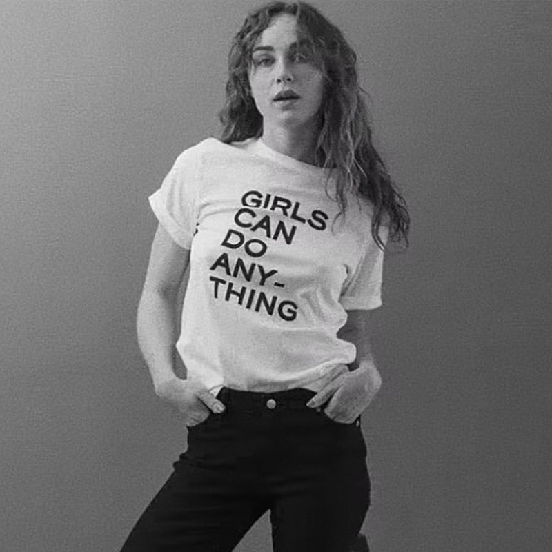 Zella Day Same Style Girls Can Do Anything Printed Loose Cotton White Short-Sleeve T-Shirt for Women