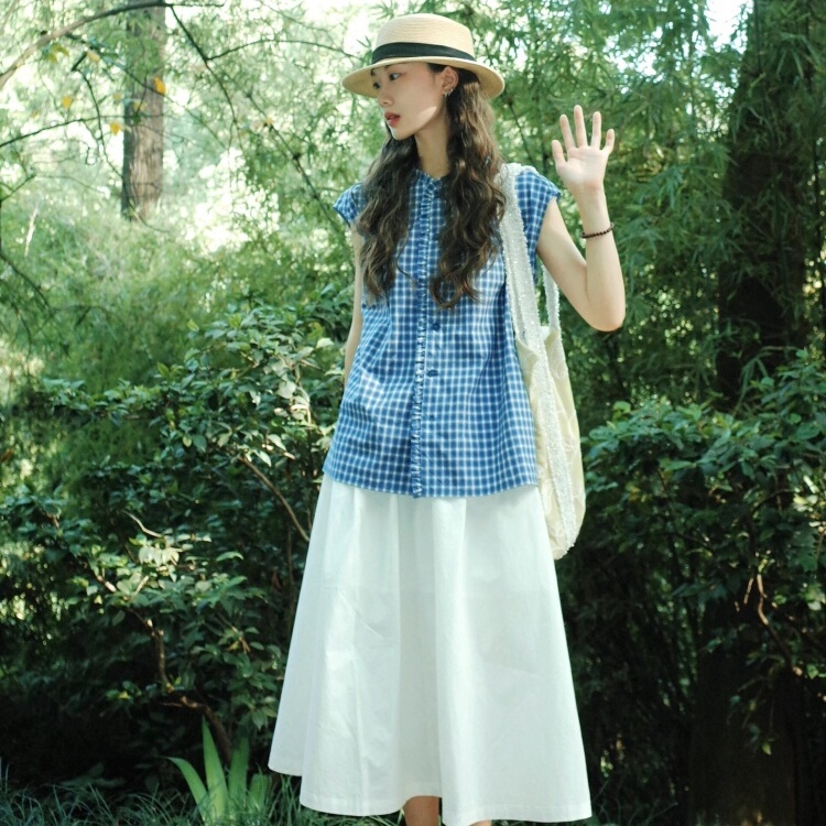 Summer Thin Plaid Sleeveless Shirt for Women, Niche Design, Japanese Style, Versatile Top ins