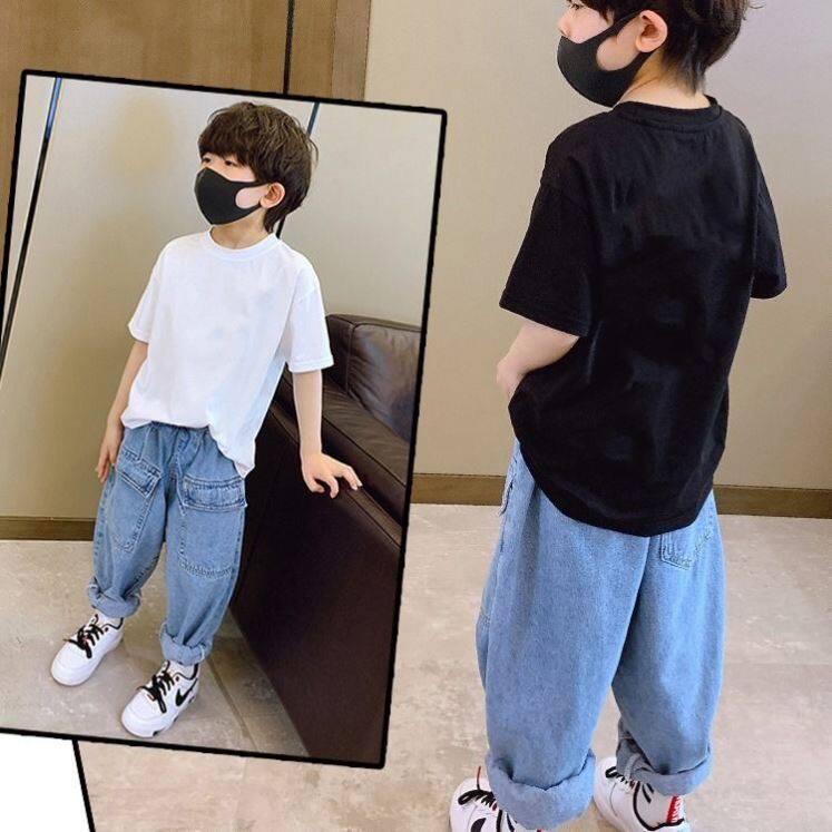 Boy black T-shirt girl fried street half sleeve 2022 Fire bursting new children short sleeves Young Pure Blouse Tide