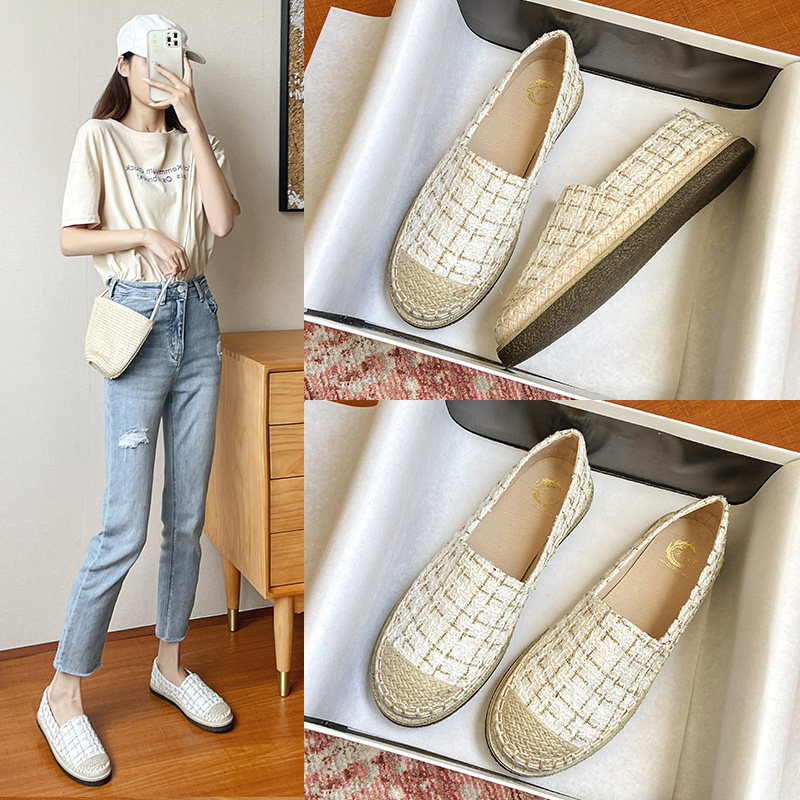 レディース サマー フィッシャーマンシューズ、シャネル風スタイル、2024年春新作フラットローファー、スリッポン、厚底ローファー