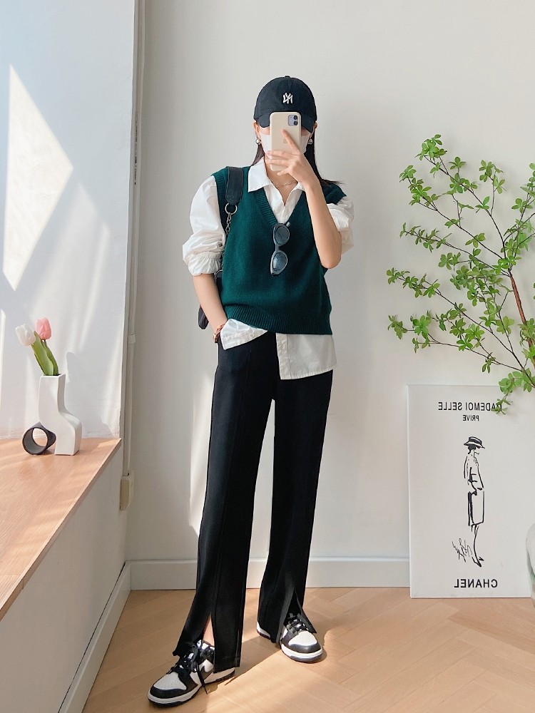 (Quiet shop) Western Pants 150 Small Subhigh Waist Tug Pants 2022 Lean Broadleg Slit