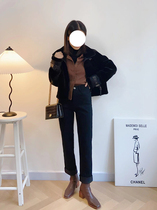 (Still-good Shop) gush smoke pipe pants 150cm small sub high waist jeans black straight drum 80% pants