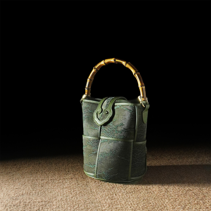 Morishita New Chinese Style Xiangyunsha Bucket Bag 2024 Autumn/Winter National Style Bamboo Handle Cowhide Leather Shoulder Crossbody Bag for Women