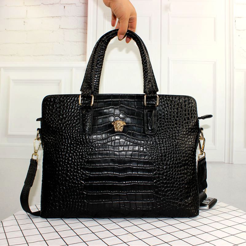 Light luxury Fanjia men's bag handbag business leather file computer bag large capacity Medusa briefcase crocodile pattern
