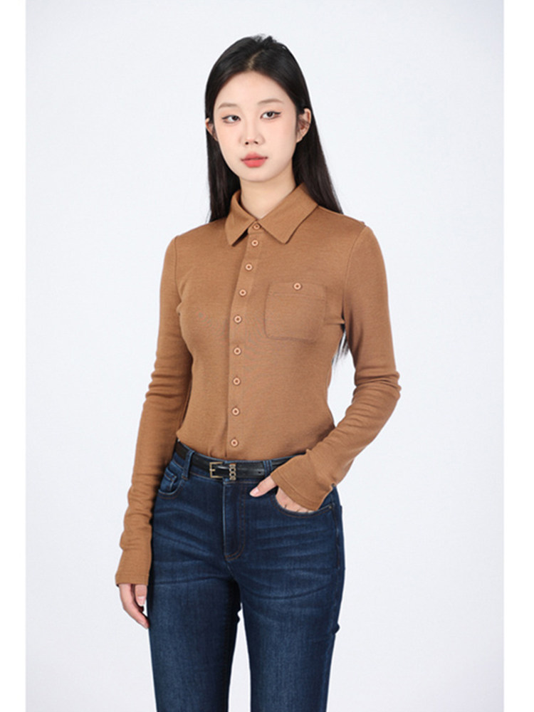 长袖衬衫女2024年秋季新款美式时尚休闲百搭衬衣POLO领打底衫上衣