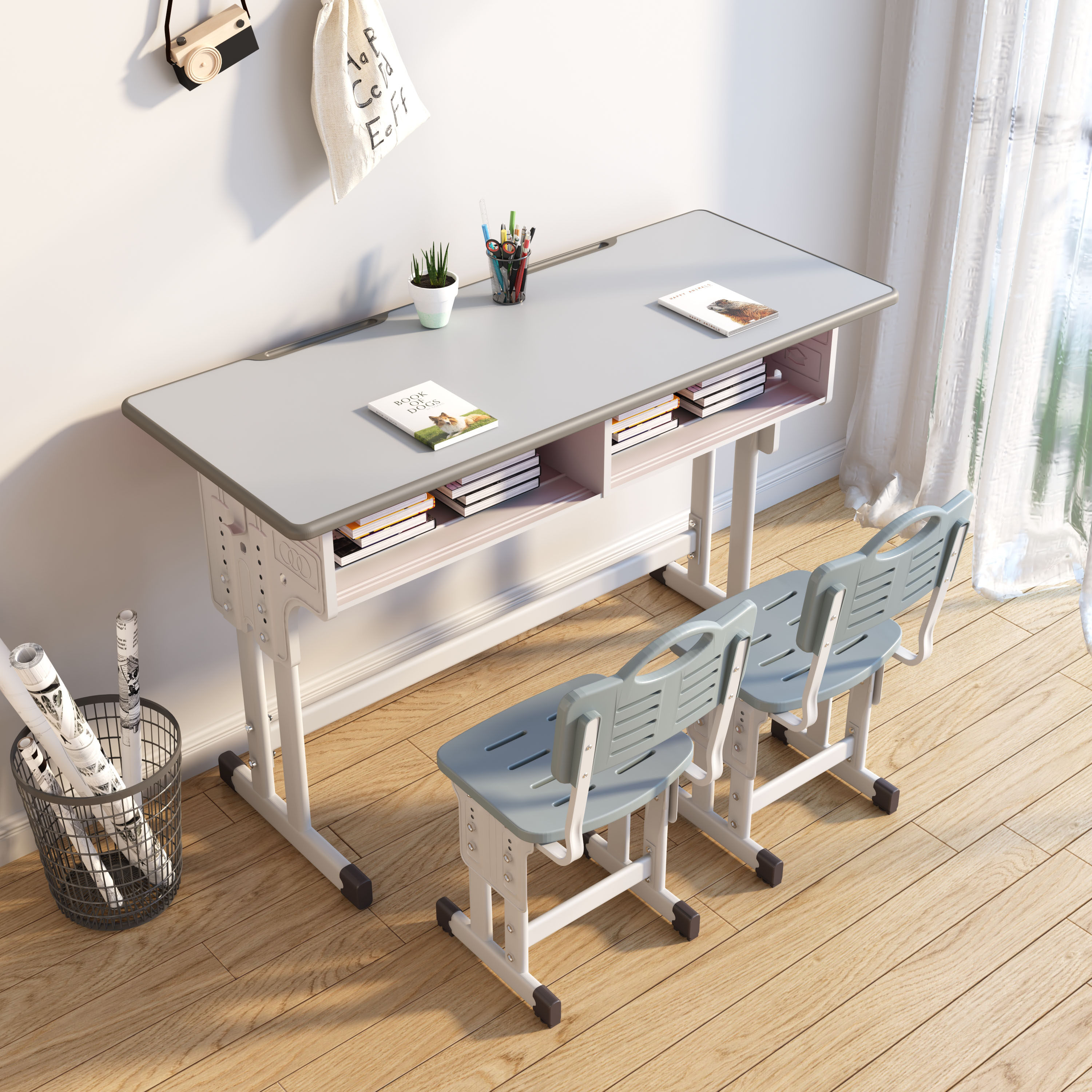 Double desks and chairs primary and secondary school students school classroom desk home children's remedial training class study table set