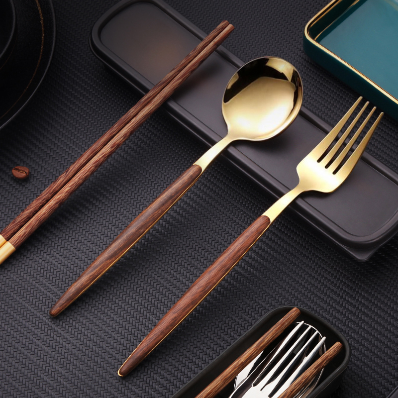 Chopsticks Spoon Suit Elementary Students Fork to work Children's portable storage case Three sets of cutlery stainless steel