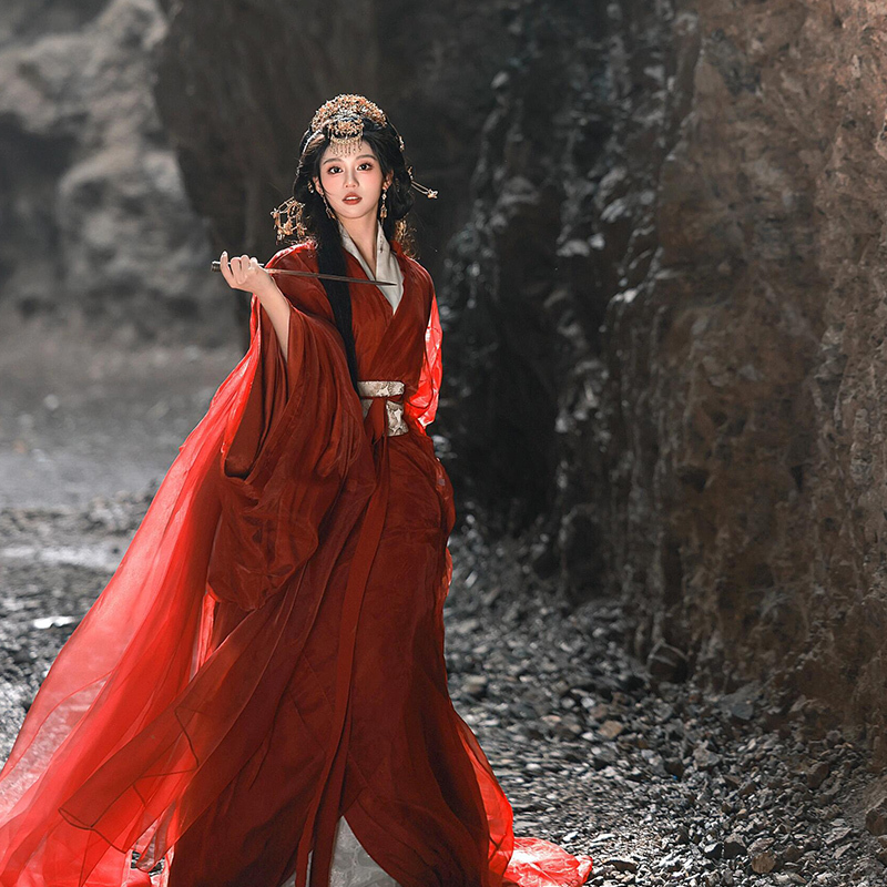 Wei and Jin Dynasty, Northern and Southern Dynasties, Hanfu-Style Women's Red Ancient-Style Wedding Dress, Super Fairy-Like and Elegant, Adult Heroine-Style Ancient Costume, Warring States Robe